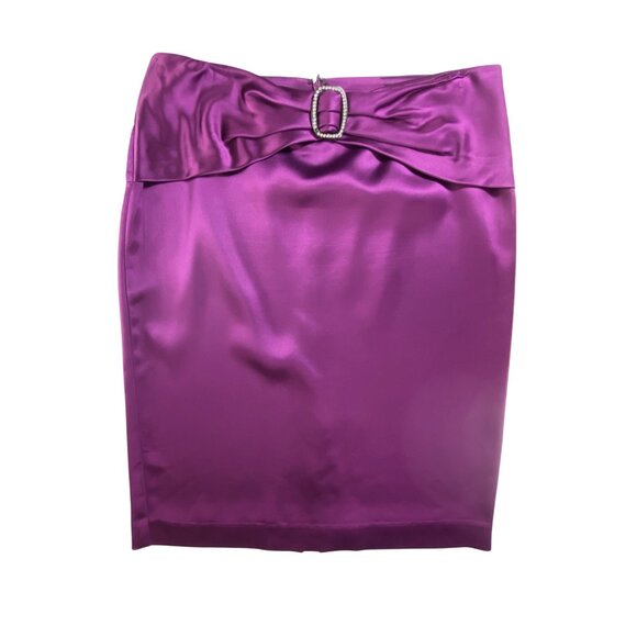 Sexy Bebe Purple Satin Pencil Skirt Rhinestone Size 10 Formal Cocktail Pinup Y2K - Picture 1 of 4